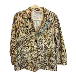 Chico's Jacket Women's Size Large Splatter Lightweight brown tan casual Chicos 2